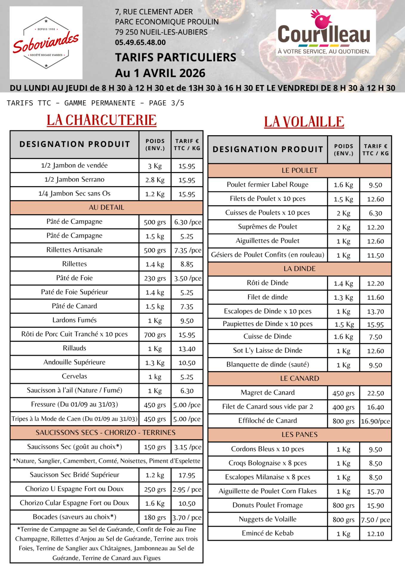 Tarifs particuliers 3