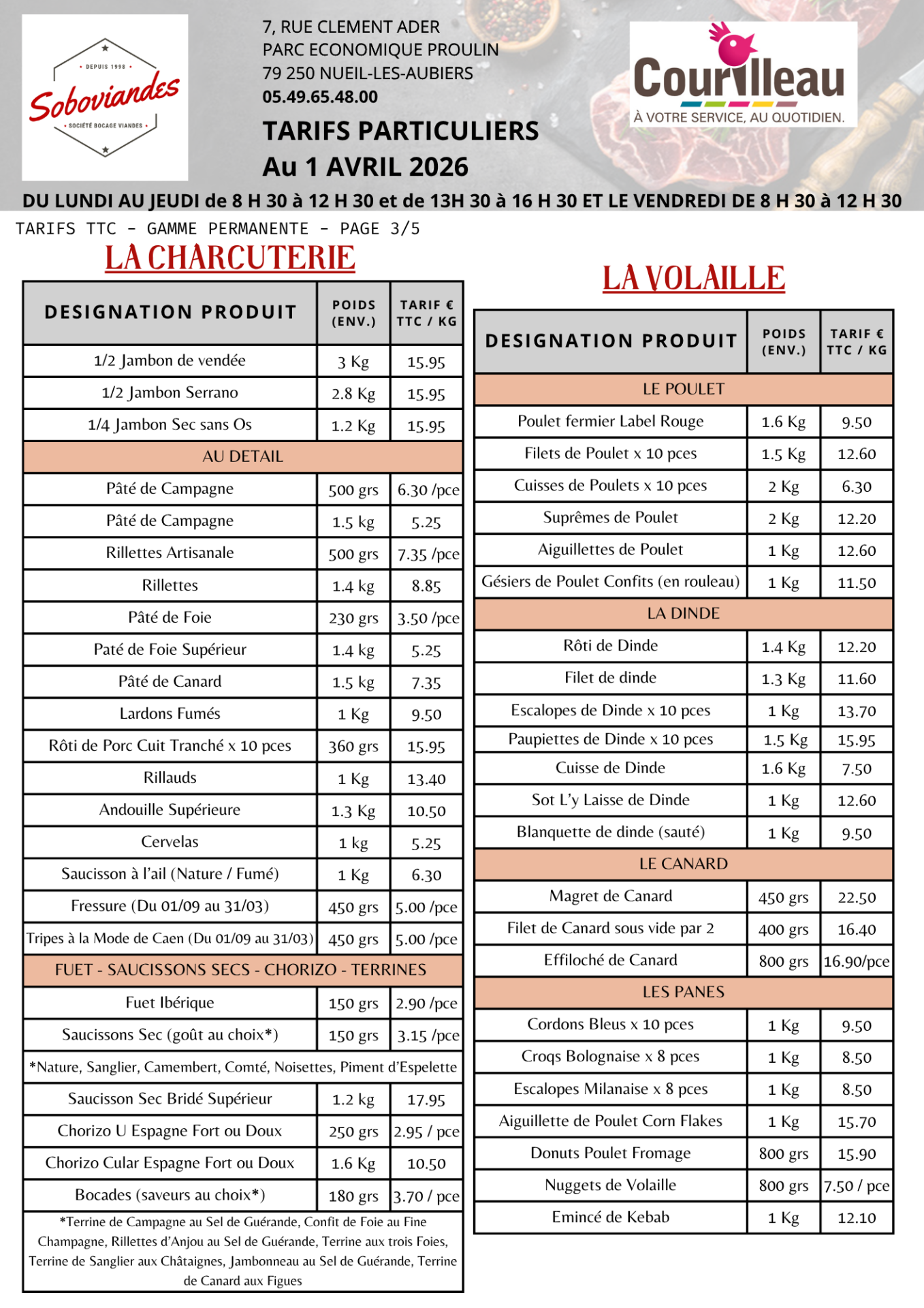 Tarifs particuliers 3