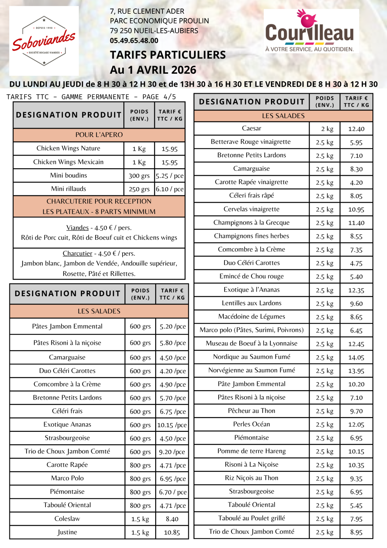 Tarifs particuliers 4