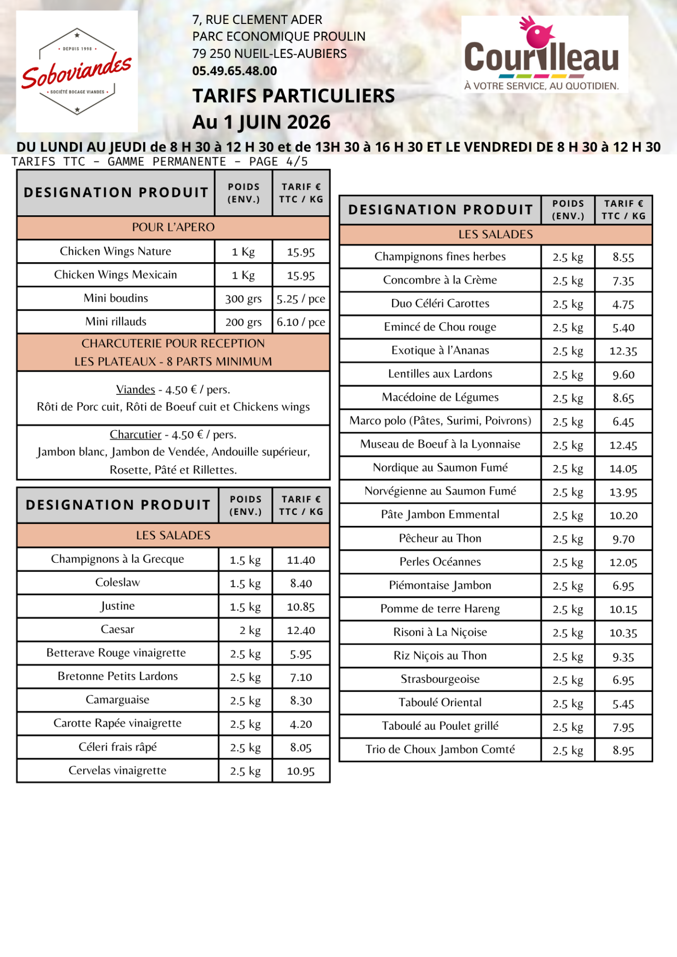 Tarifs particuliers 4