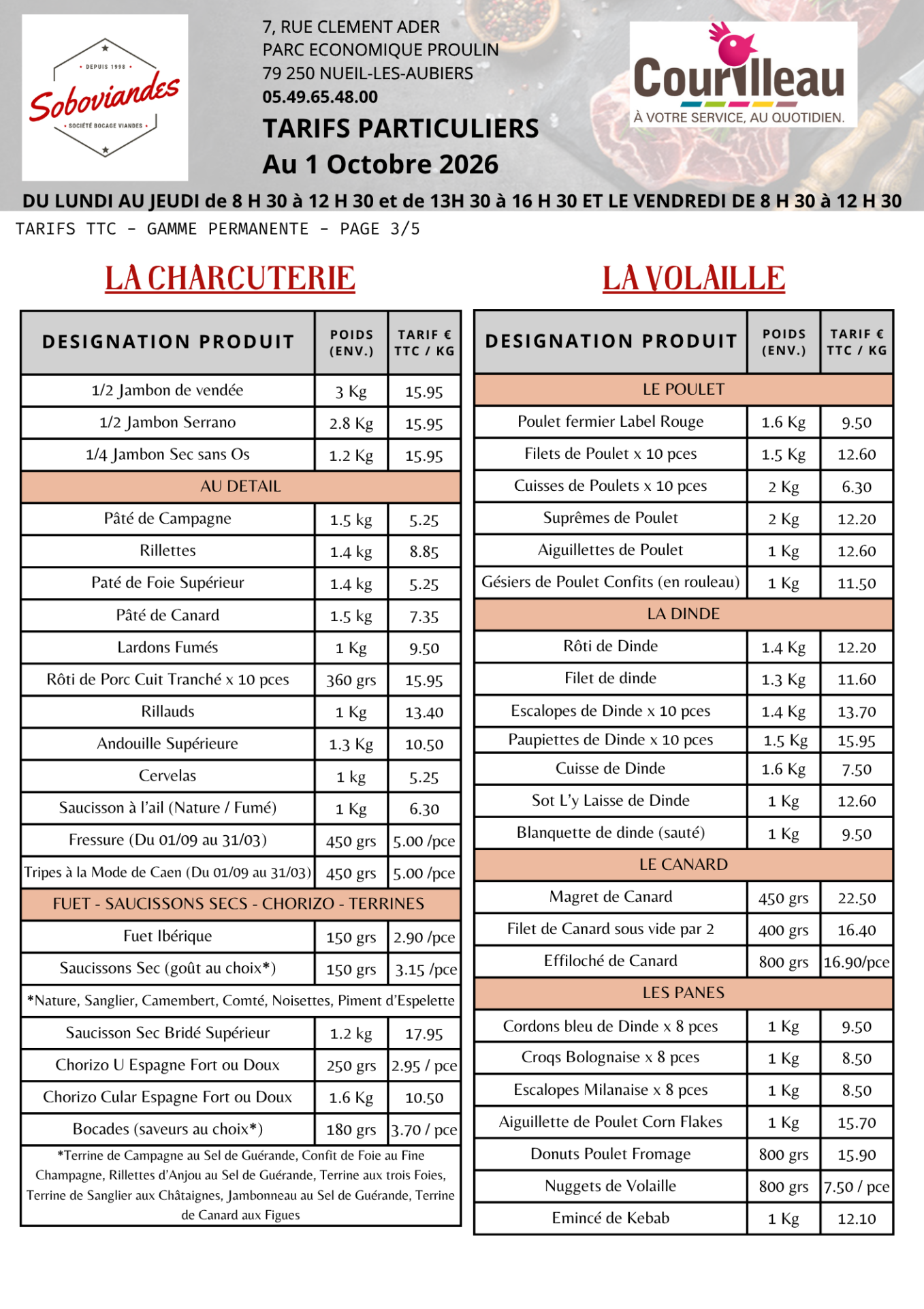 Tarifs particuliers 3