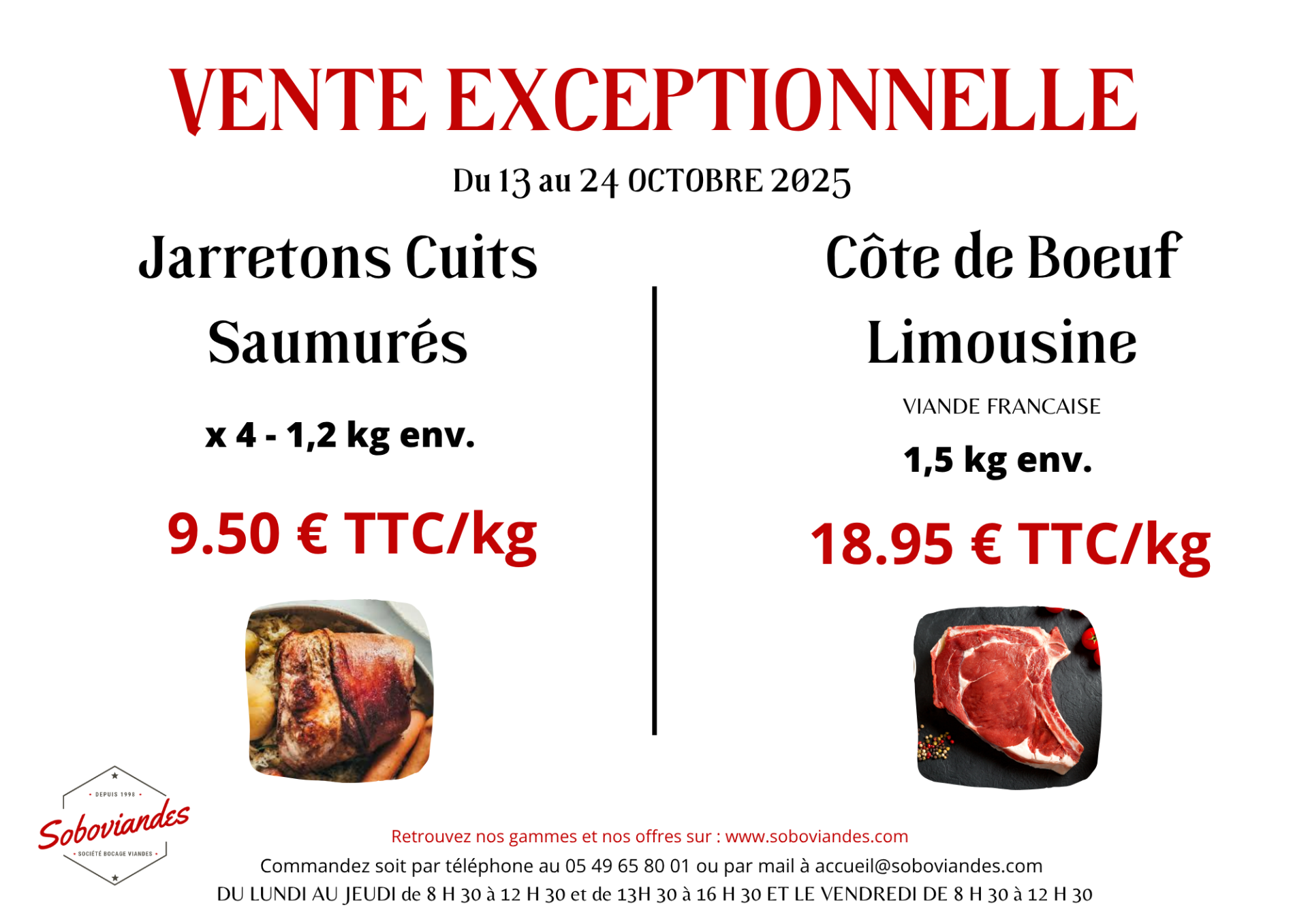 Vente exceptionnelle cote de boeuf et jarretons cuits